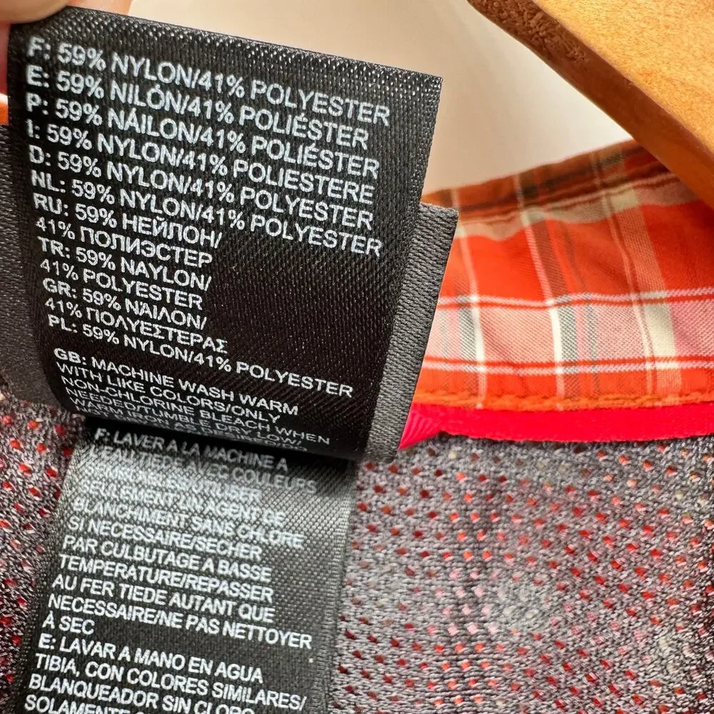 The North Face Shirt Mens Large Pine Knot‎ Orange Plaid Button Up Nylon Blend